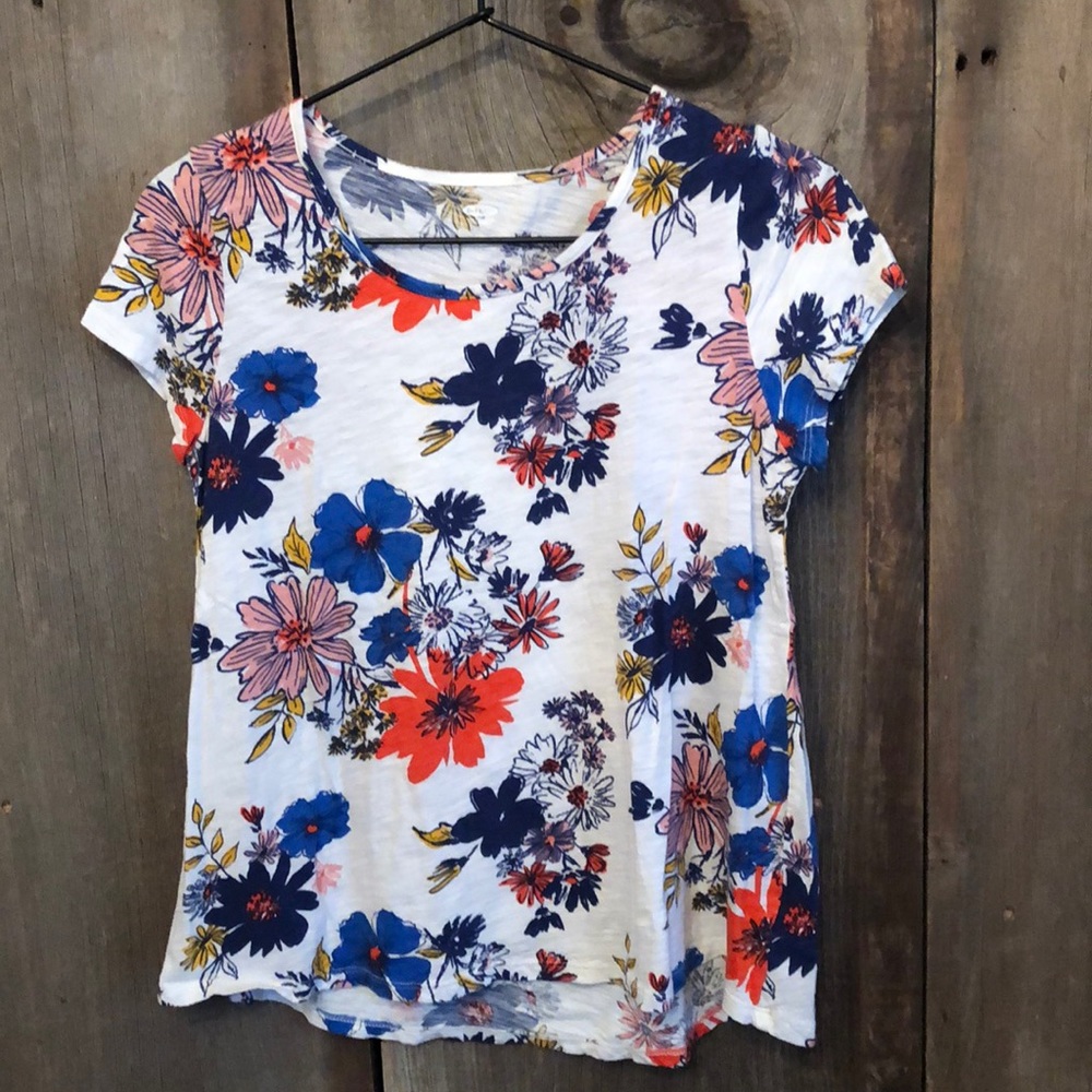 NWOT Old Navy Floral Short Sleeve Top in Cream XL 14 Girls
